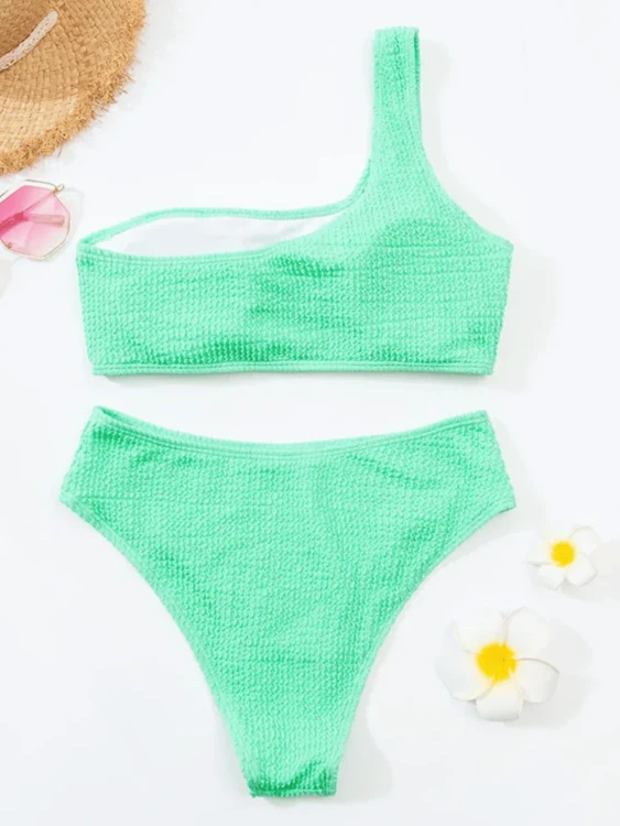 Strój Kąpielowy Bikini Jedno Ramię Zielony