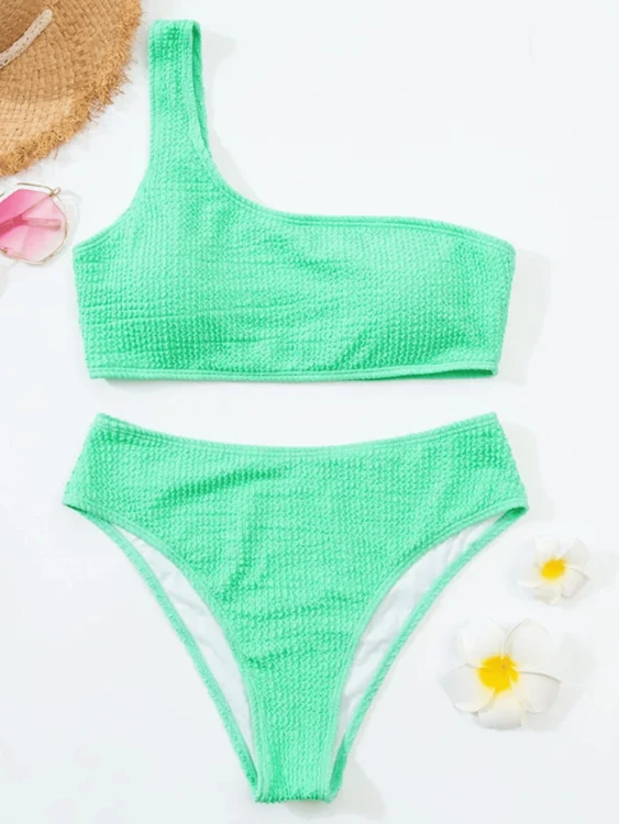 Strój Kąpielowy Bikini Jedno Ramię Zielony