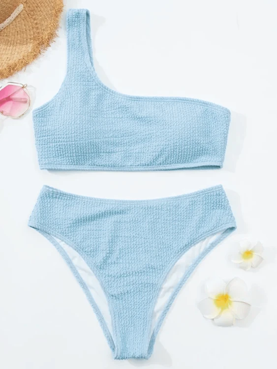 Strój Kąpielowy Bikini Wysoki Stan Niebieski