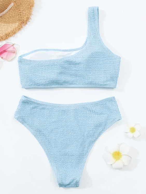 Strój Kąpielowy Bikini Wysoki Stan Niebieski