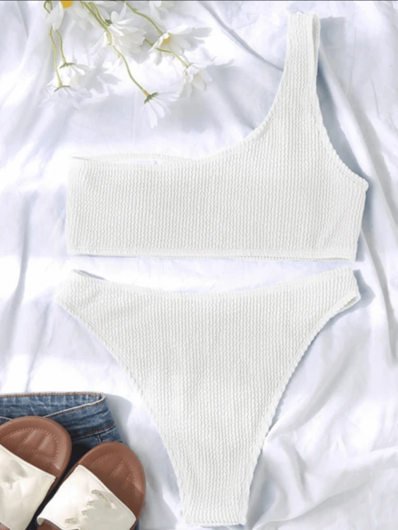Strój Kąpielowy Bikini Wysoki Stan Biały