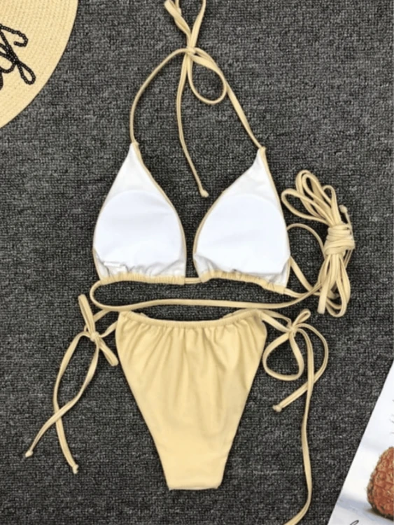 Strój Kąpielowy Sexy Bikini Wiązane Beżowe
