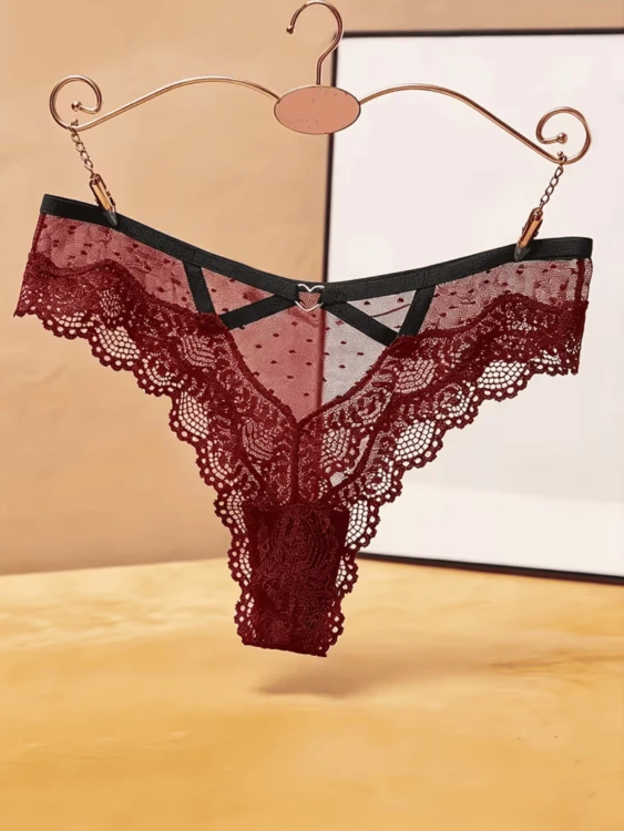 Seksowne Stringi Koronkowe Damskie Bordo