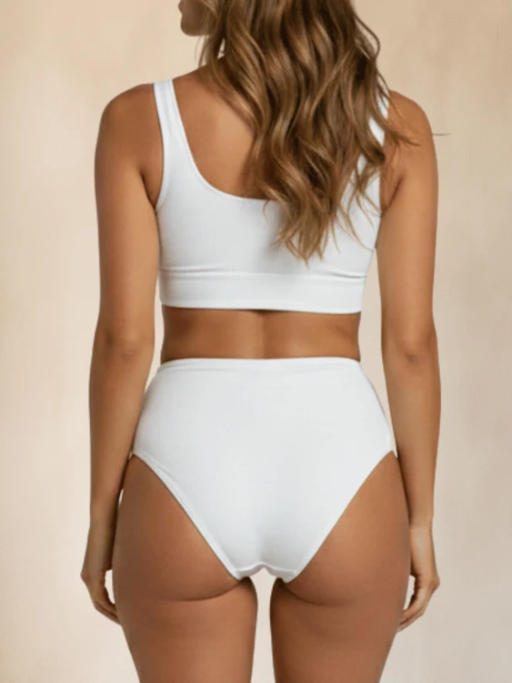 Strój Kąpielowy Wysoki Stan Bikini Biały