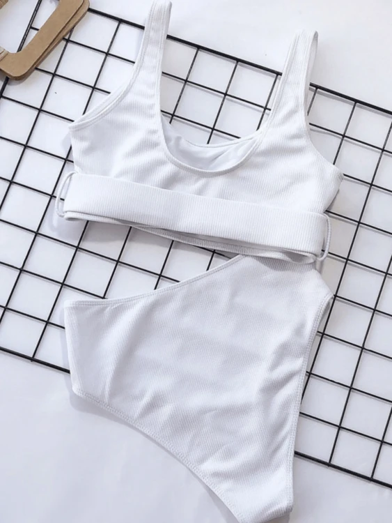 Strój Kąpielowy Wysoki Stan Bikini Biały