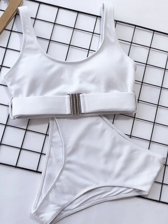 Strój Kąpielowy Wysoki Stan Bikini Biały