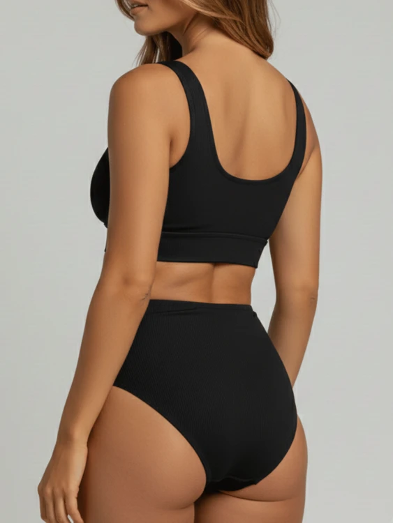 Strój Kąpielowy Wysoki Stan Bikini Czarny