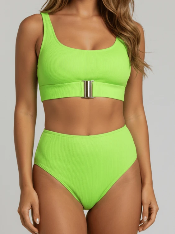 Strój Kąpielowy Wysoki Stan Bikini Zielone