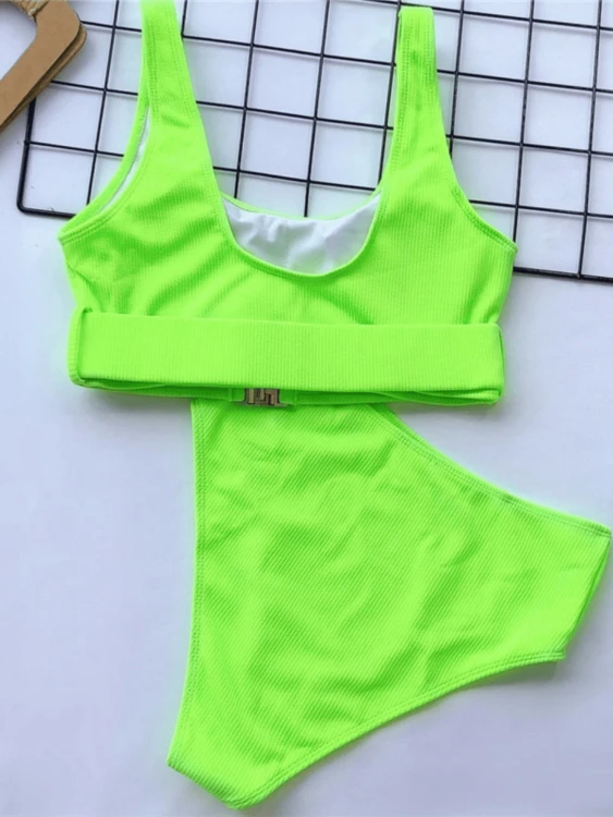 Strój Kąpielowy Wysoki Stan Bikini Zielone