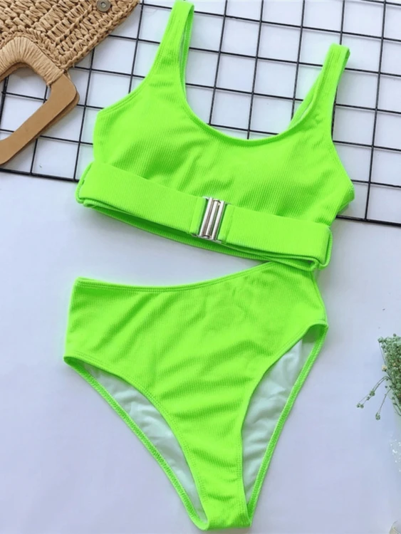 Strój Kąpielowy Wysoki Stan Bikini Zielone