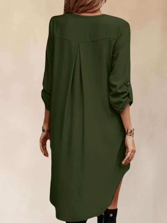 Luźna Tunika Asymetryczna Sukienka Oversize Khaki