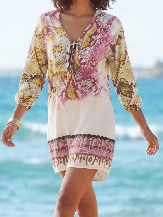 Tunika Plażowa Boho Narzutka Pareo Czerwone