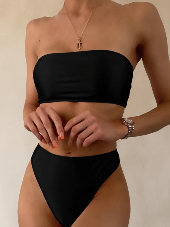 Strój Kąpielowy Sexy Bikini Wysoki Stan Czarny