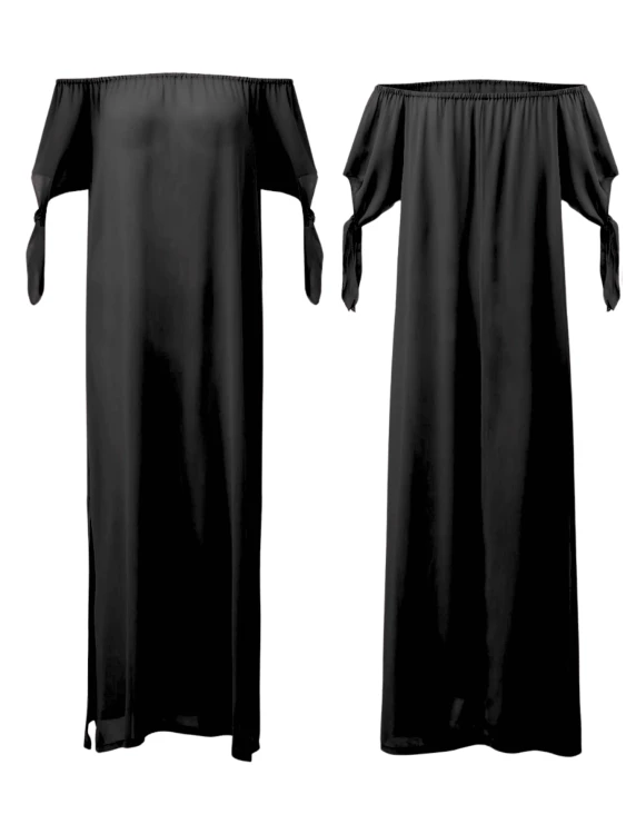 Letnia Sukienka Maxi Tunika Szyfon Czarna