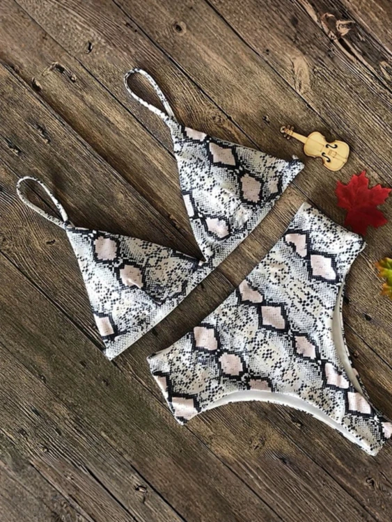 Strój Kąpielowy Skóra Węża Bikini Wysoki Stan